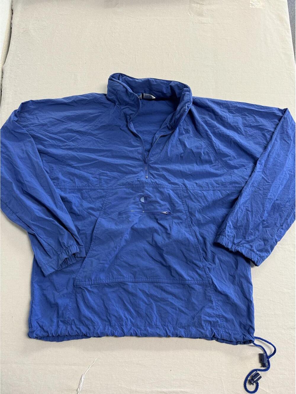 Champion Poncho Windbreaker Jacket Royal Blue Hidden Hood -M